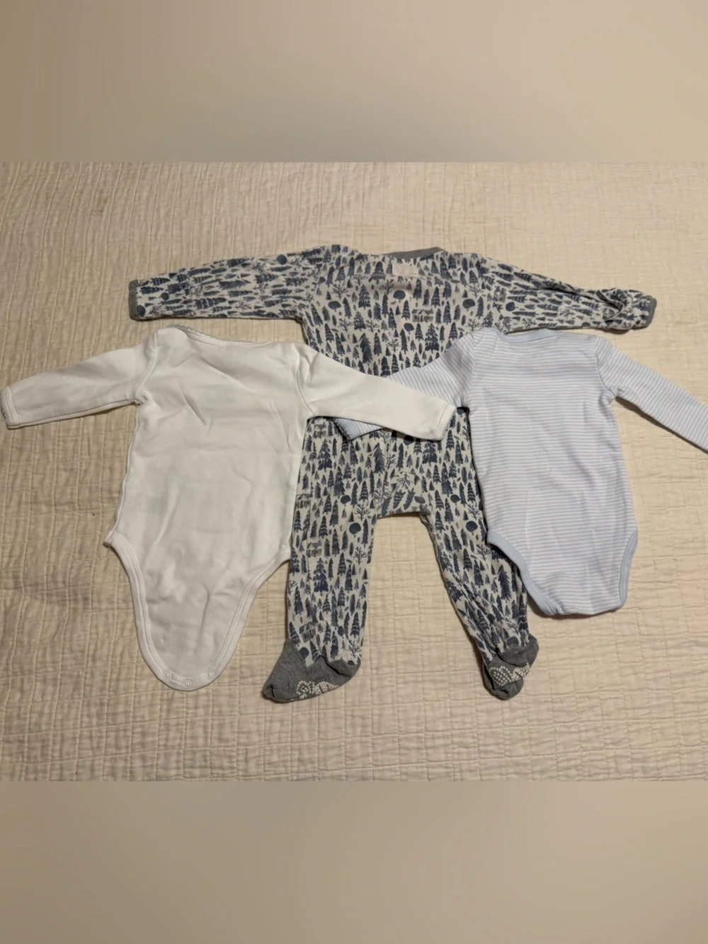 Lot of three bodysuits Burt’s Bees Long-Sleeve One-Piece footed PJ and 2 others